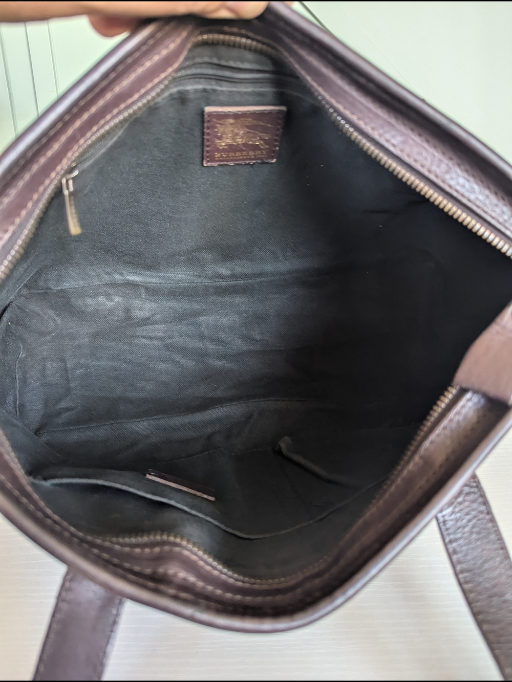 Burberry Beige Plaid Tote with Dark Brown Leather Trim - Picture 9 of 15